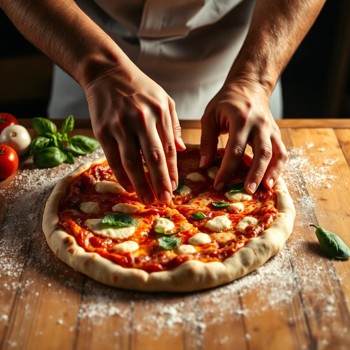 Italské těsto na pizzu připravované ručně s čerstvými surovinami